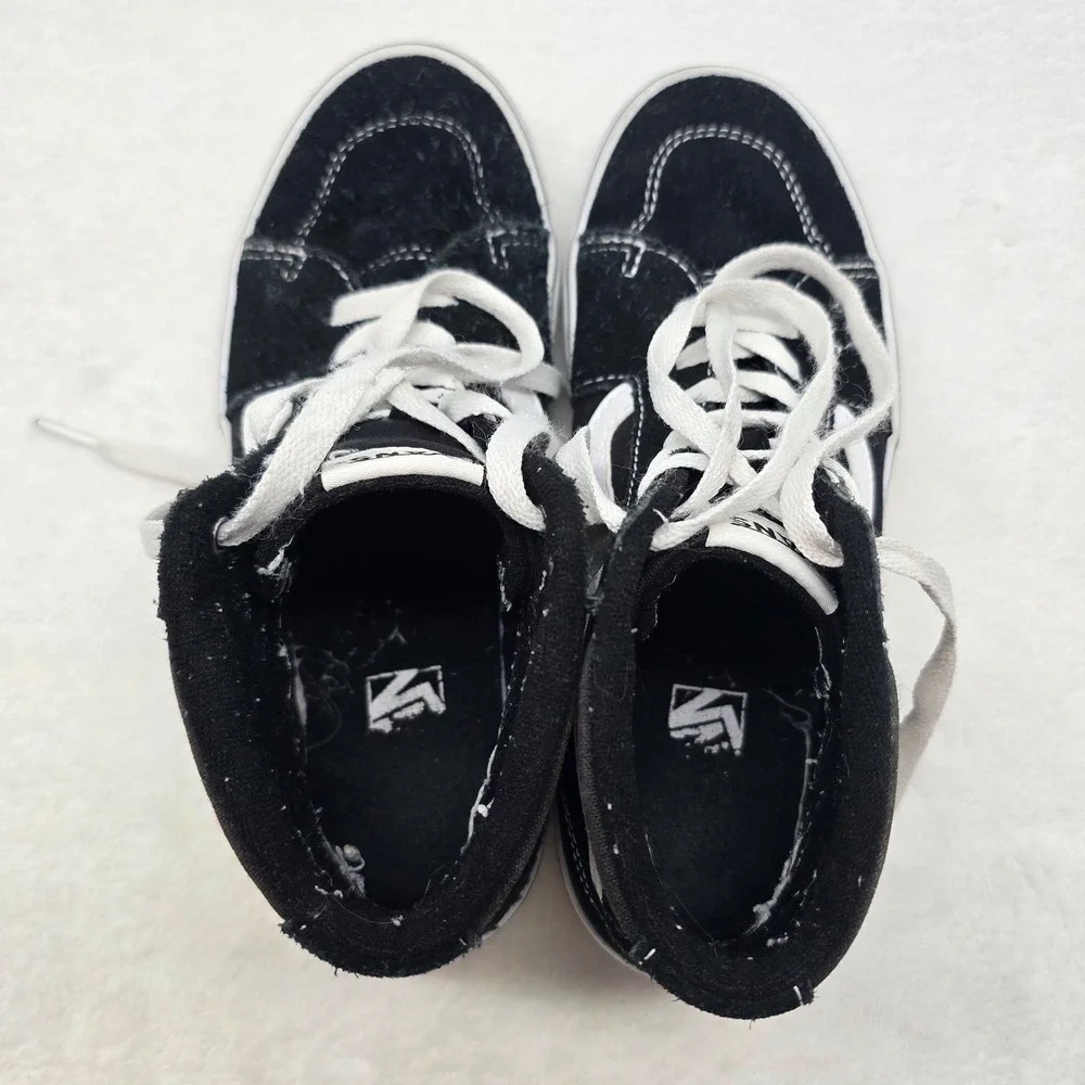 Vans Sk8-Hi High Top Sneakers Black White Suede Canvas Skate Shoes Youth 4.0
